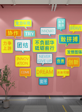 办公室励志标f语墙面装饰公司团队口号企业文化墙布置3d立体墙贴