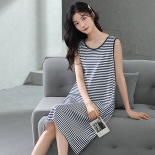 睡裙女夏带胸垫韩版吊带背心清新学生中长款纯棉睡衣可外穿家居服