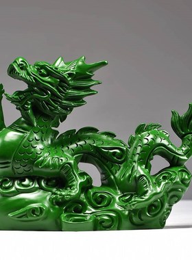 绿色木雕龙摆件实木质十二生肖木头龙客厅装饰新居开业送礼工艺品