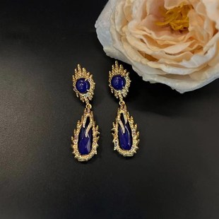 天然青金石耳饰女复古港风火焰大耳坠高级感气质耳环