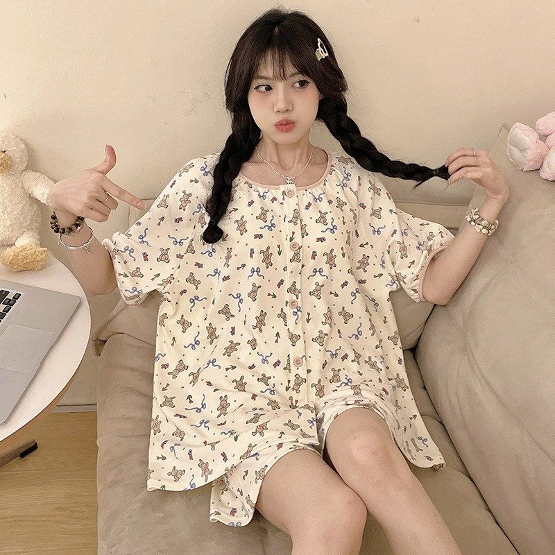 2024夏季新款睡衣女纯棉短袖短裤套装可爱开衫宽松少女薄款家居服,女士内衣/男士内衣/家居服,睡衣/家居服套装,淘宝优惠券,粉丝福利购,淘宝优惠卷