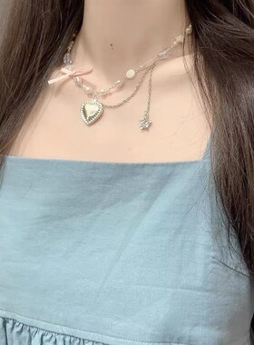 多巴胺爱心珍珠项链女小众设计精致高级锁骨链2024爆款百搭气质夏