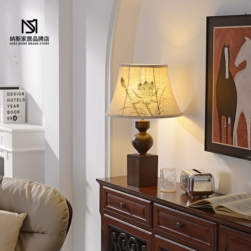 美式侘寂风复古实木台灯卧室床头柜中古装饰灯法式高级感禅意灯