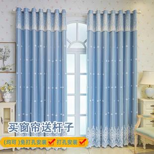 遮阳隔热卧室阳台全套带杆双层飘窗纱帘门帘窗纱 窗帘遮光2024新款
