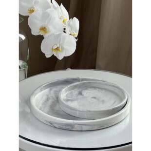 北欧风陶瓷大理石纹香薰蜡烛托盘托盘创意家 居收纳盘