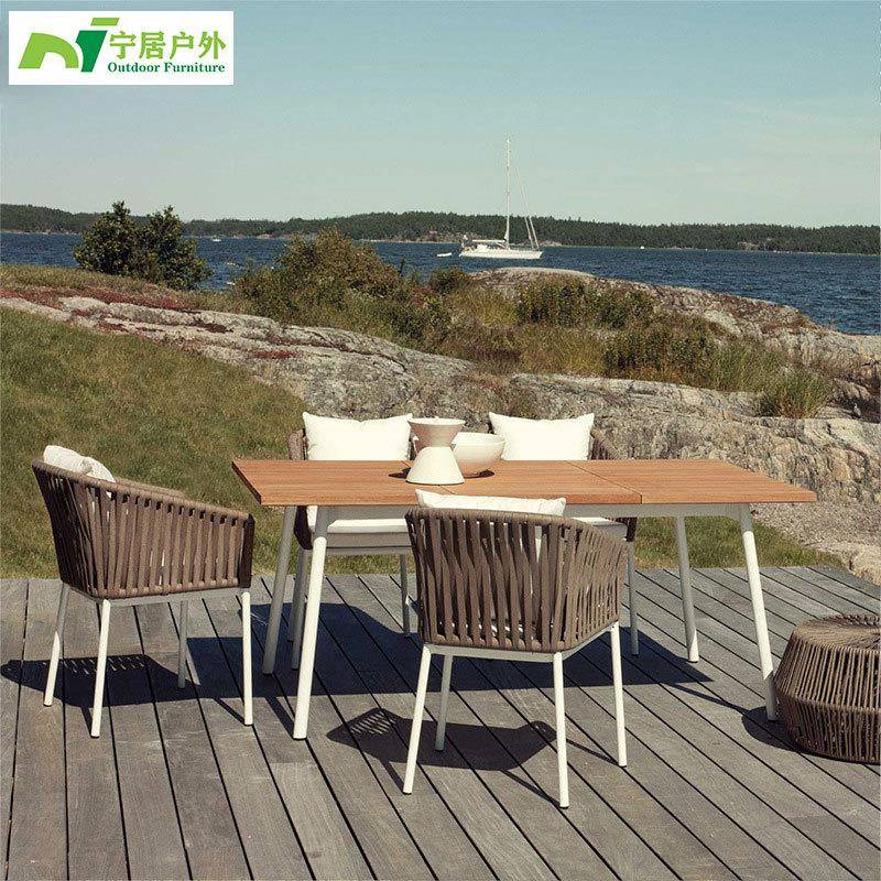 样板房北欧创意户外休闲桌椅组合藤编椅子露台藤椅户外藤家具麻绳