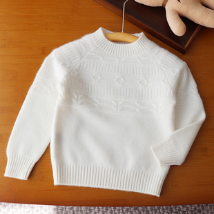 洪叶云台100纯羊绒衫女童秋冬圆领针织衫女孩套头山羊绒白色毛衣