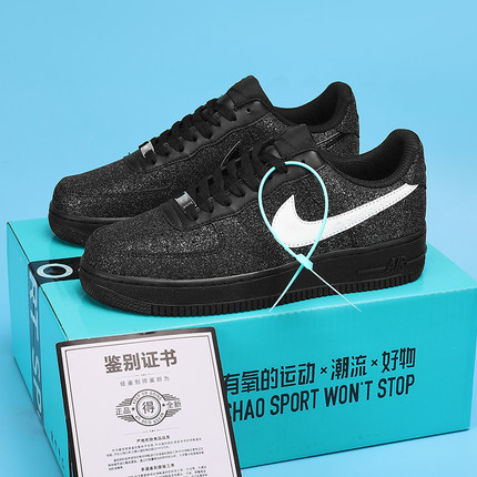 AJ男鞋空军一号满天星黑粉af1低帮板鞋情侣黑白钻百搭运动鞋女款