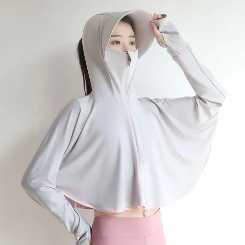 防晒衣长袖防晒衫透气户外防晒服薄款冰感女防紫外线夏季冰丝连帽