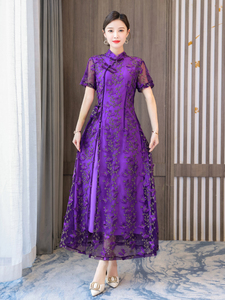 RM8838#新品复古中国风女装气质长裙妈妈装改良旗袍连衣裙系带显瘦