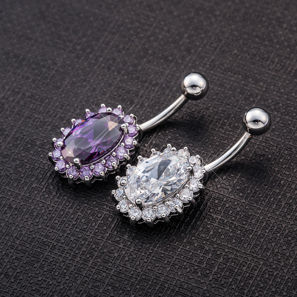 欧美新白金肚脐环穿刺饰品椭圆镶嵌天然锆石肚脐钉Navel Piercing 饰品/流行首饰/时尚饰品新 其它首饰 原图主图