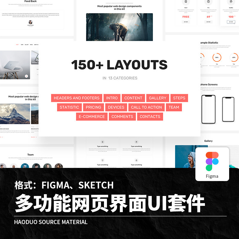 150多功能网页web首页官网黑白双色pc电脑端页面sketch figma素材高性价比高么？