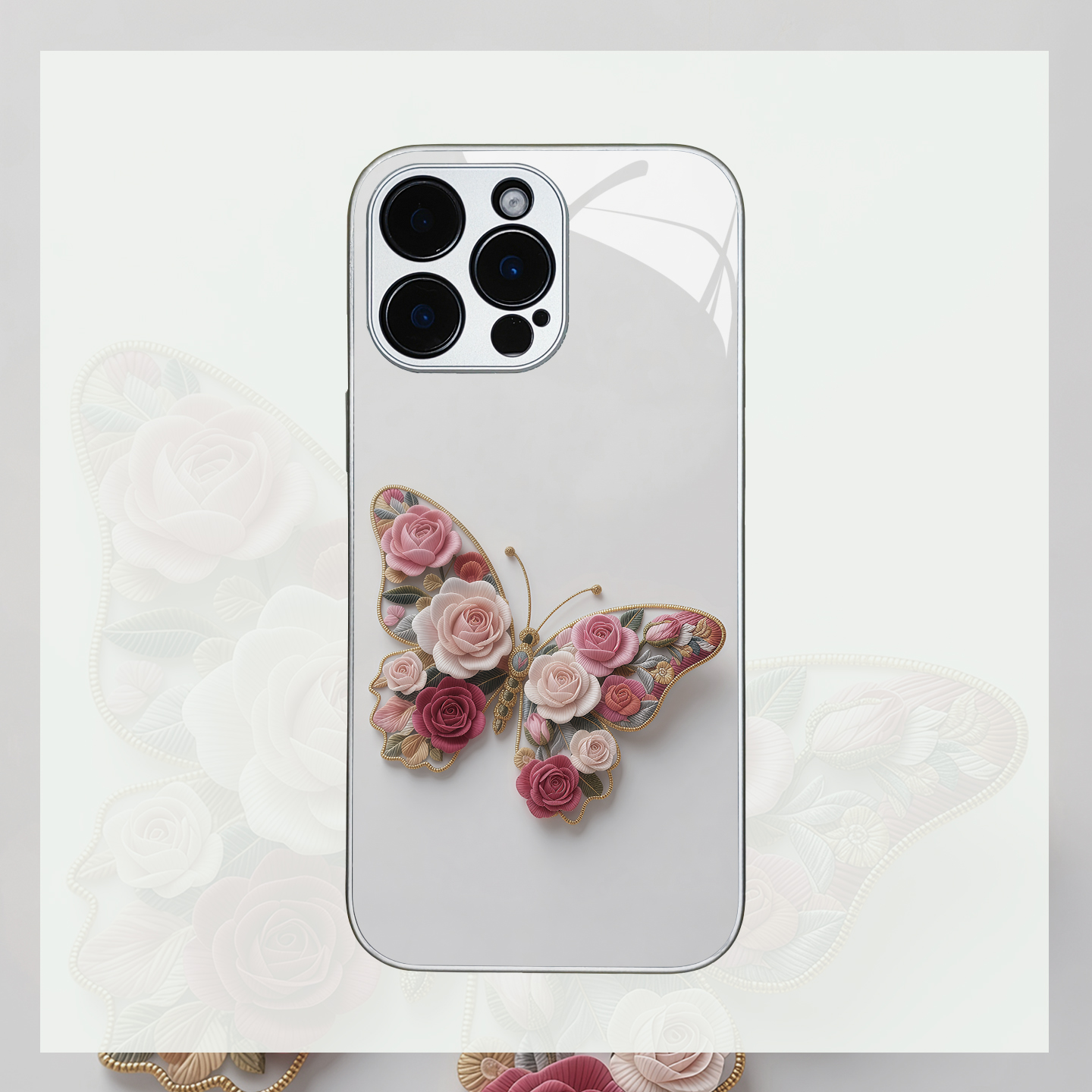 编织蝴蝶苹果16plus华为P70荣耀200新款一加15手机壳iphone15/14/13promax简约高清防摔液态玻璃新中式女浅色