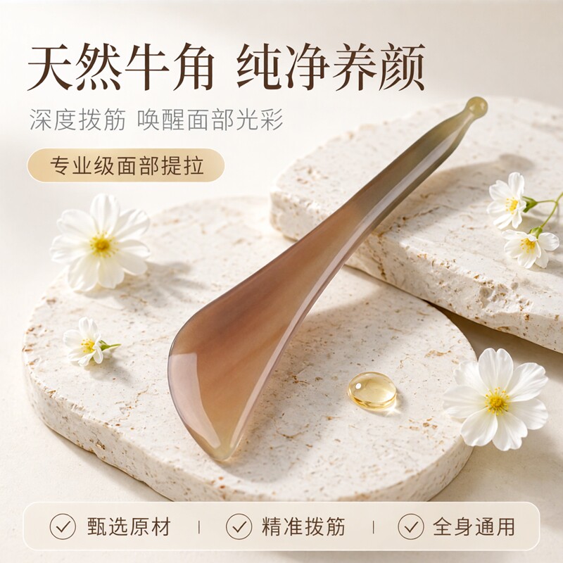 白水牛角刮痧板提拉紧致
