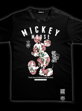 五月天阿信同款潮牌SR绽放米奇t恤 短袖黑色白色情侣休闲时尚