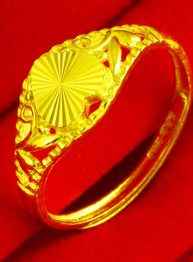 黄金戒指女9999足金指环真金首饰心形纯金首饰送妈妈生日礼物