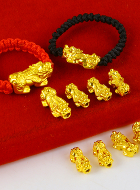 黄金貔貅戒指男女999足金24K纯金3D硬金真金子串手链编戒指小