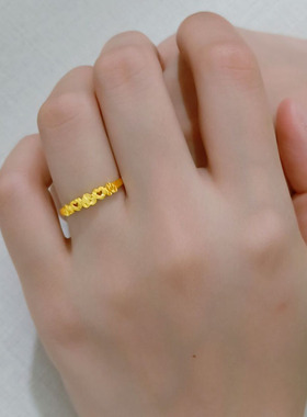 黄金戒指9999足金女款心形素圈真金指环纯金首饰送女朋友按克