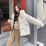 【上新】米色拼接短款羽绒服（90老标）2C079-4565-p320-k468，女装羽绒服，2C079