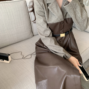 【档口有货】皮拼接呢子连衣裙2c079-2401-p135-k188图片