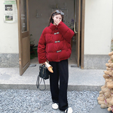 法式复古范红色绒感羽绒服2025冬季立领氛围感加厚双面穿时尚外套，女装羽绒服，2C079