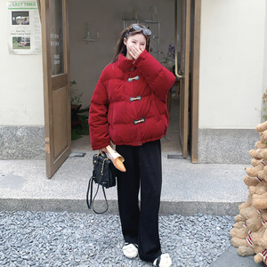 法式复古范红色绒感羽绒服2025冬季立领氛围感加厚双面穿时尚外套图片