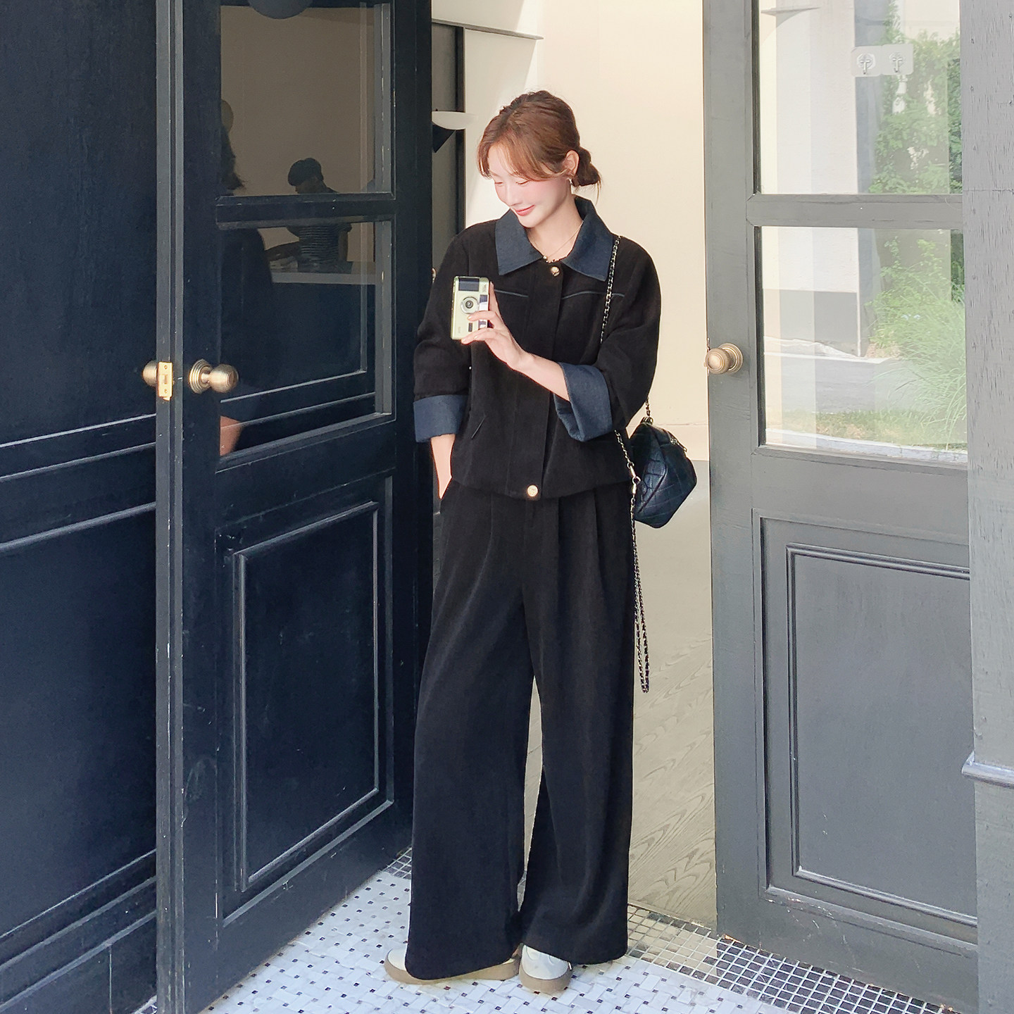 有货【档口】雪尼尔条绒拼接牛仔裤子两件套2C079-4506-p175-k268,女装套装/套裙,2C079