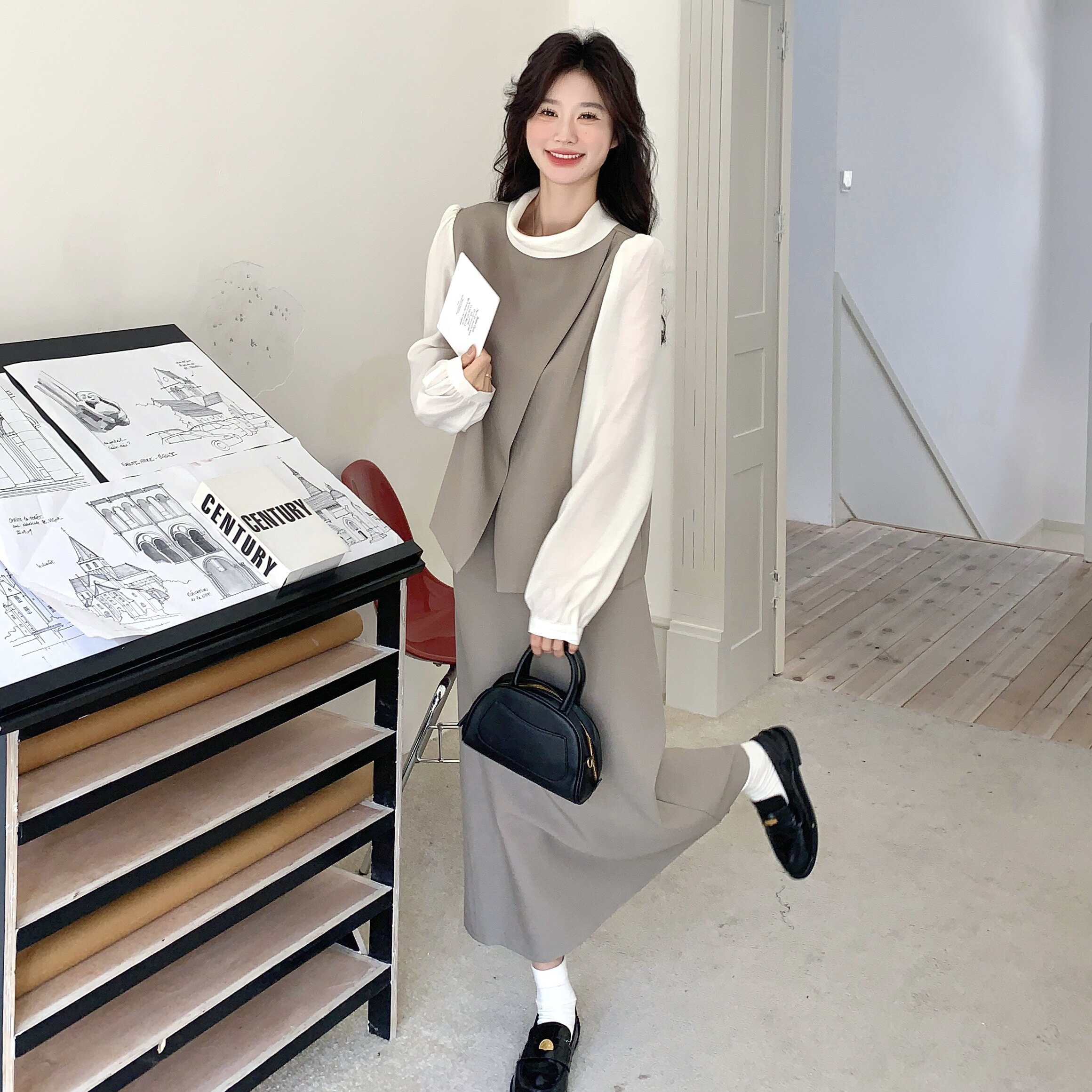 【档口有货】浅卡其轻熟风两件套2C079-2532-p165-k248图片