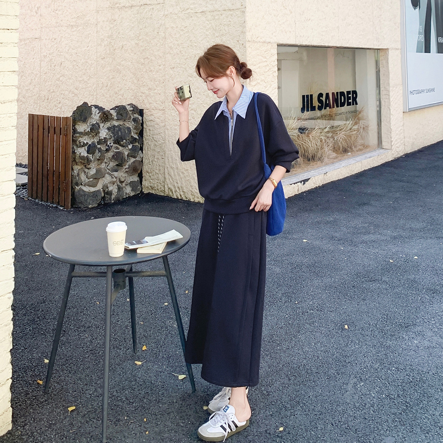 【档口有货】藏青色拼接条子卫衣两件套2C079-4519-p175-k268,女装套装/套裙,2C079