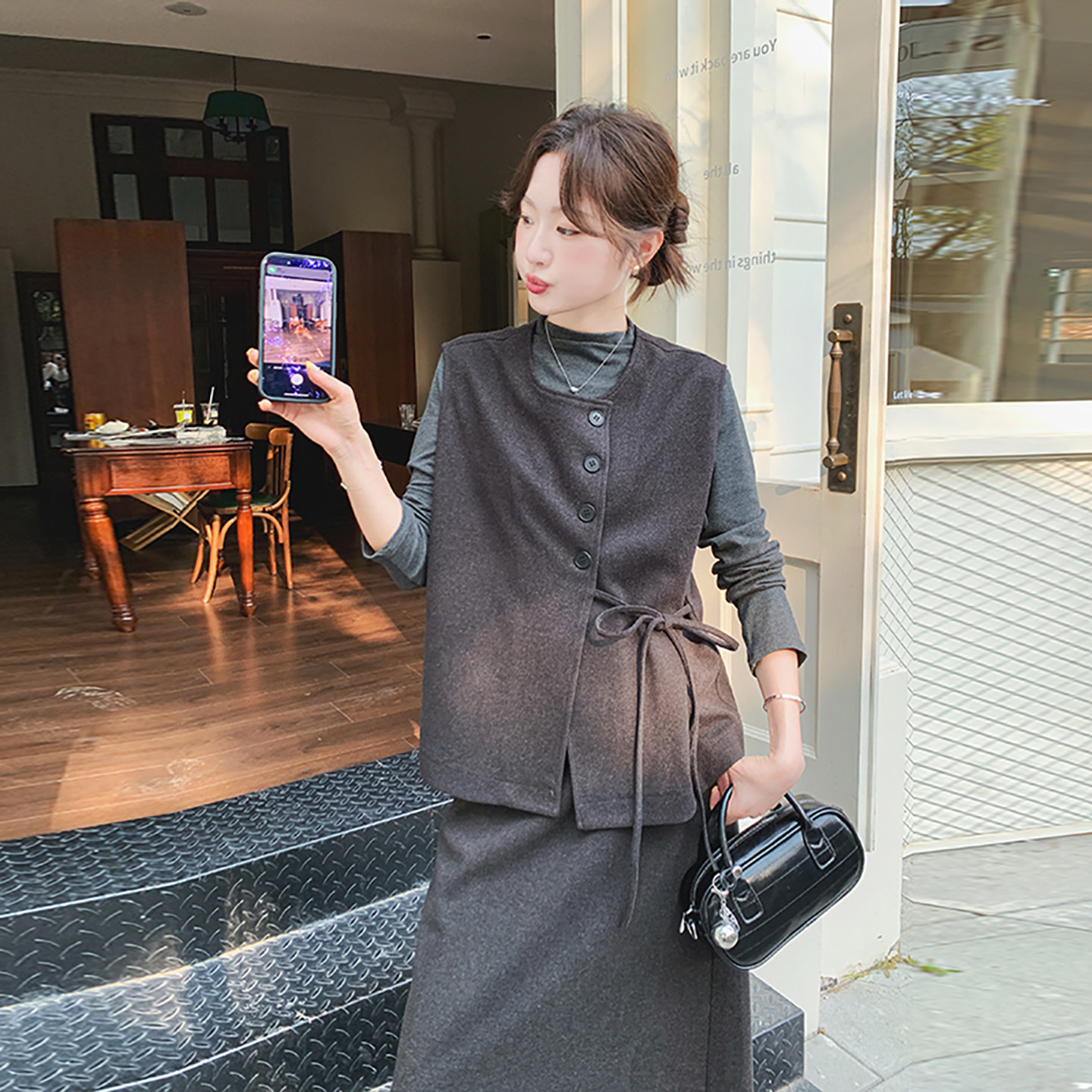 【档口有货】马甲蝴蝶结裙子针织裙子三件套2C079-2610-p185-k298,女装套装/套裙,2C079