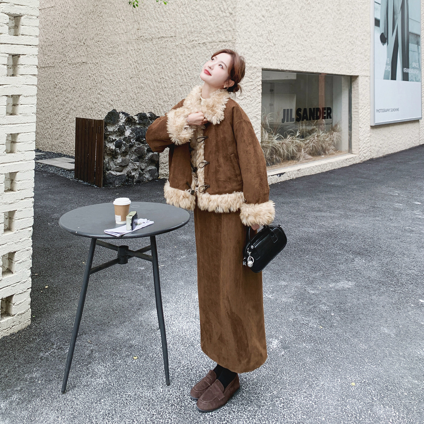 !羊羔毛牛角扣雪尼尔羽绒服套装(90绒老标)079-4567-p275-418,女装套装/套裙,2C079