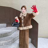 !羊羔毛牛角扣雪尼尔羽绒服套装(90绒老标)079-4567-p275-418，女装套装/套裙，2C079