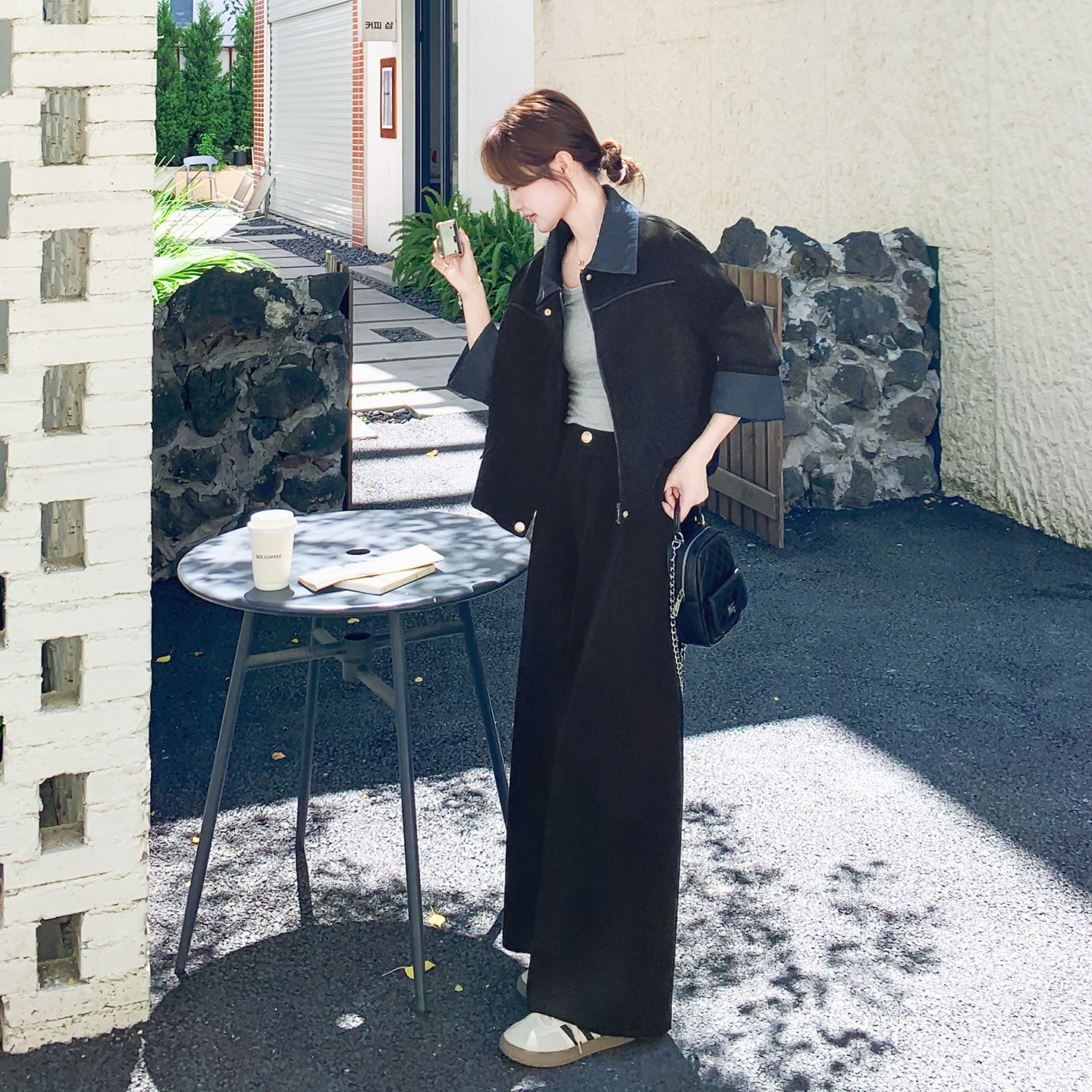 有货【档口】雪尼尔条绒拼接牛仔裤子两件套2C079-4506-p175-k268,女装套装/套裙,2C079