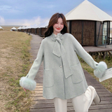 【上新】袖口真毛可脱卸70羊毛大衣2C079-4552-p320-k488，女装毛呢外套，2C079