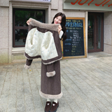 韩系复古仿皮草拼接羽绒服外套半身裙两件套女秋冬2025新款厚套装，女装套装/套裙，2C079