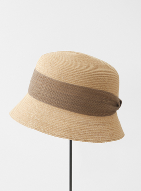 57.5cm mature ha MRB-001LR2 春夏 拉菲草编织渔夫帽 蕾丝宽丝带