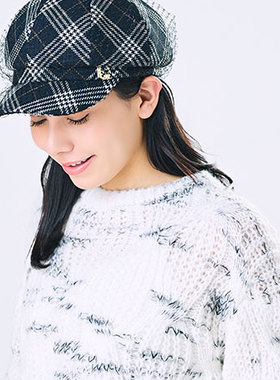 57.5cm CA4LA KTZ02646 PETER4 秋冬复古格纹报童帽 时尚优雅网纱