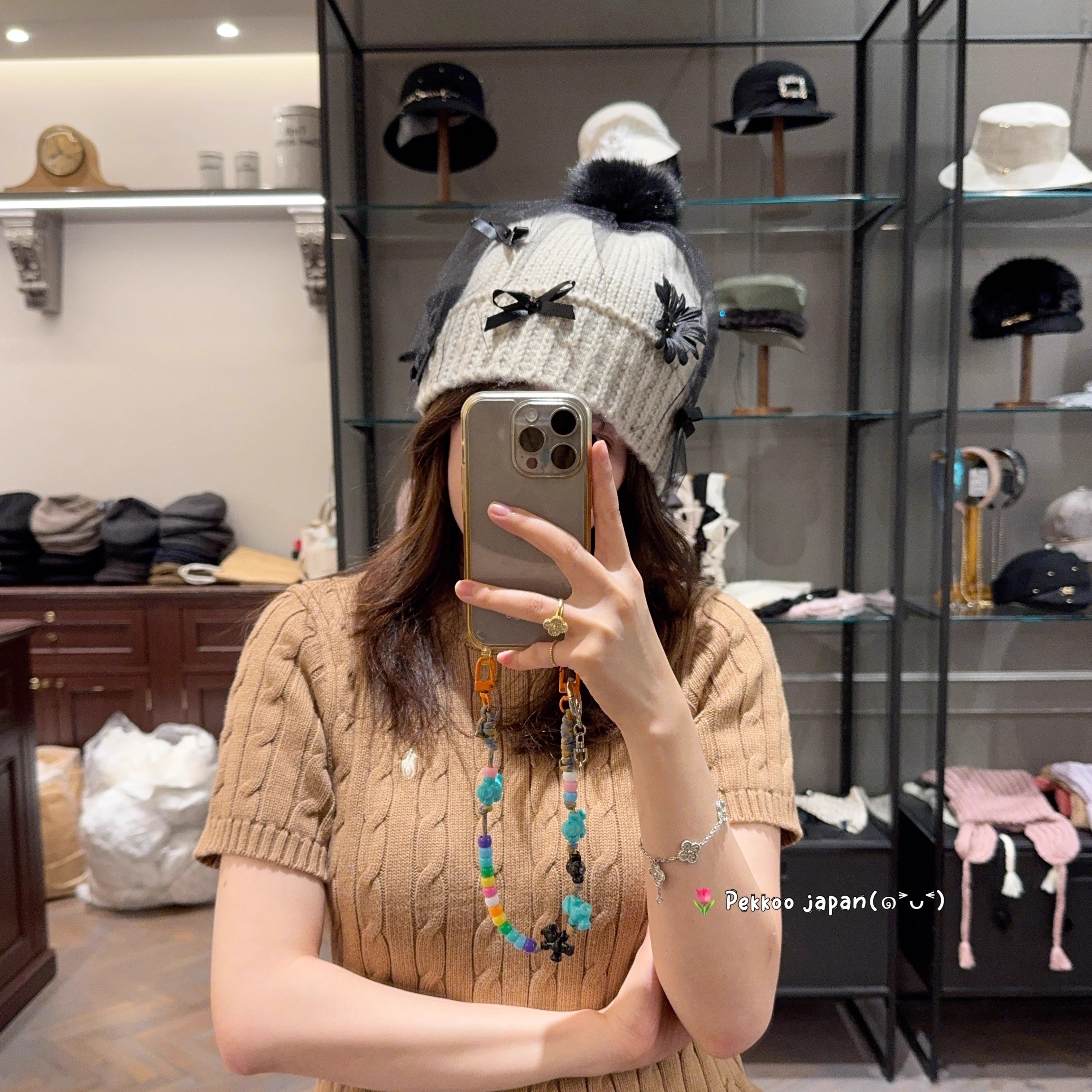 55-59cm CA4LA BRA02277 花リボンニットキャップ 甜美花朵针织帽