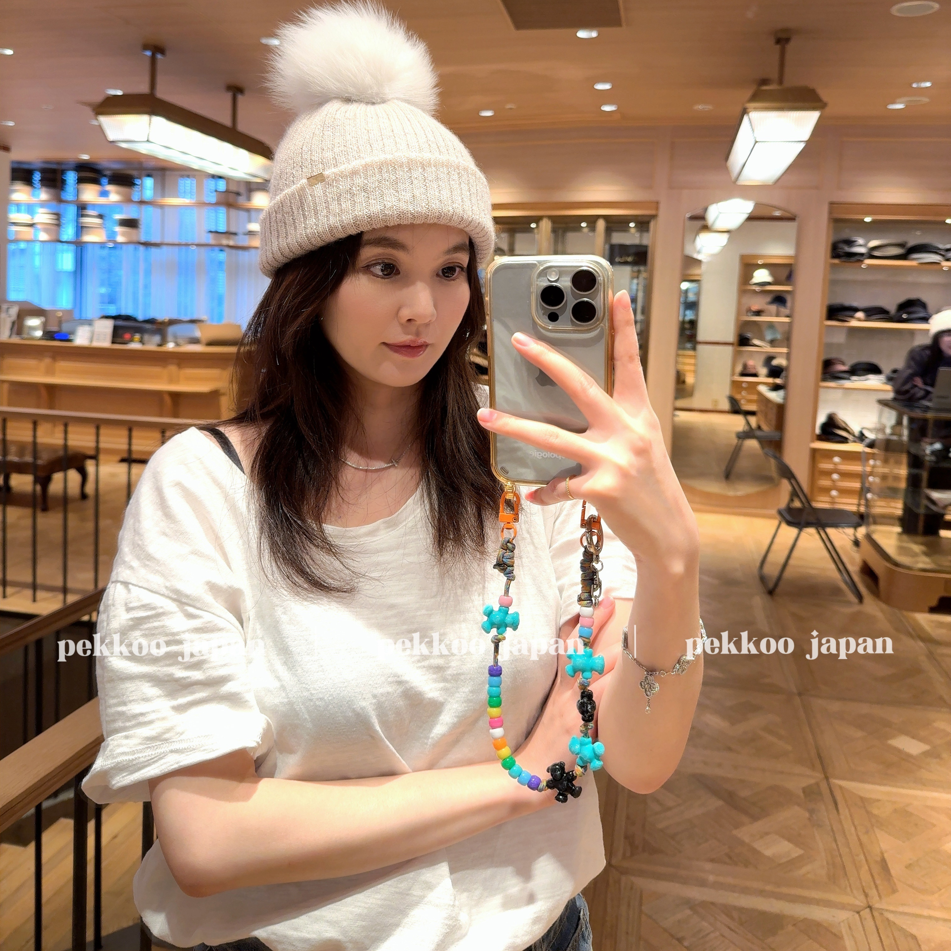 55-60cm CA4LA SHK01260 EX 竖纹 针织帽 狐狸毛球