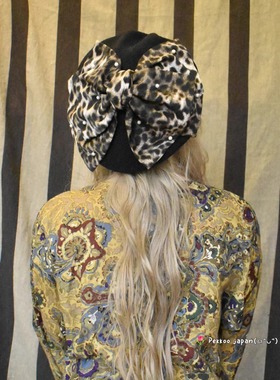57.5cm Barairo  L-008319 秋冬质感豹纹大蝴蝶结装饰 保暖贝雷帽
