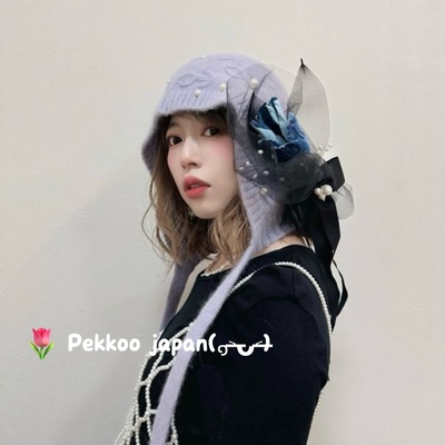 CIRQUTURE甜美花朵珍珠针织帽