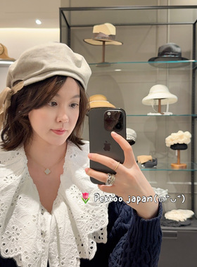 55-60cm CA4LA TKU00351 HK ROW 5 优雅平顶蝴蝶结丝带亚麻贝雷帽