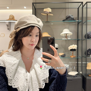 TKU00351 CA4LA ROW 优雅平顶蝴蝶结丝带亚麻贝雷帽 60cm