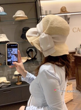 可折叠57.5cm CA4LA KTZ02635 拉菲草蝴蝶结 褶皱遮阳草帽 度假风