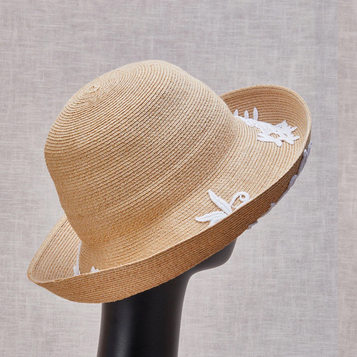 Athena new york 天然草 BARBARA 蕾丝绒花 优雅遮阳草帽 可折叠