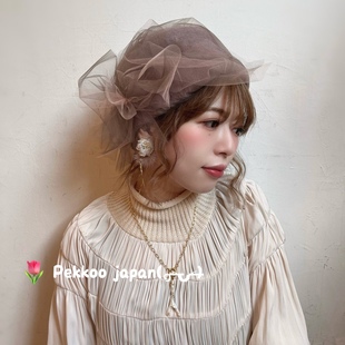 CIQ071 国现 CIRQUTURE 58cm 24秋冬羊毛贝雷帽纱网蝴蝶结