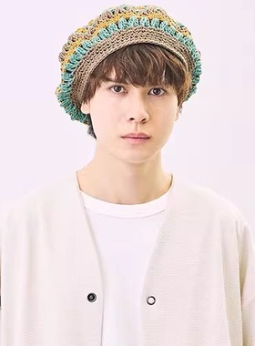 58.5cm CA4LA DOU01992 TERRE 夏款 手工编织 亚麻拼色镂空贝雷帽