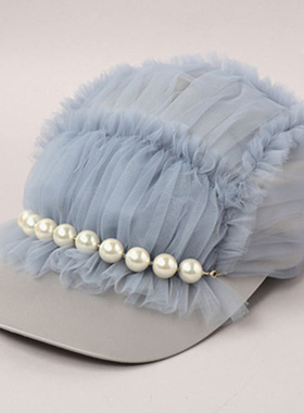 防晒遮阳 CA4LA 时尚薄纱珍珠鸭舌帽 CAM20054 DAMIEN 56.5～58cm