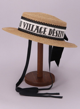 日本制 57cm CA4LA BRA02189 CA 春夏字母丝带编织平顶礼帽遮阳帽