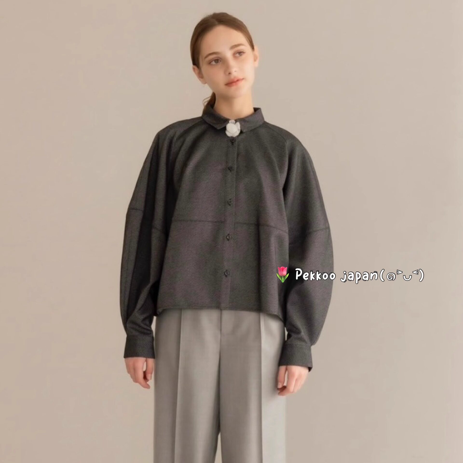 【国现】ohga tweed blouse 翻领女士夹克衫 女士外衣 花朵别针